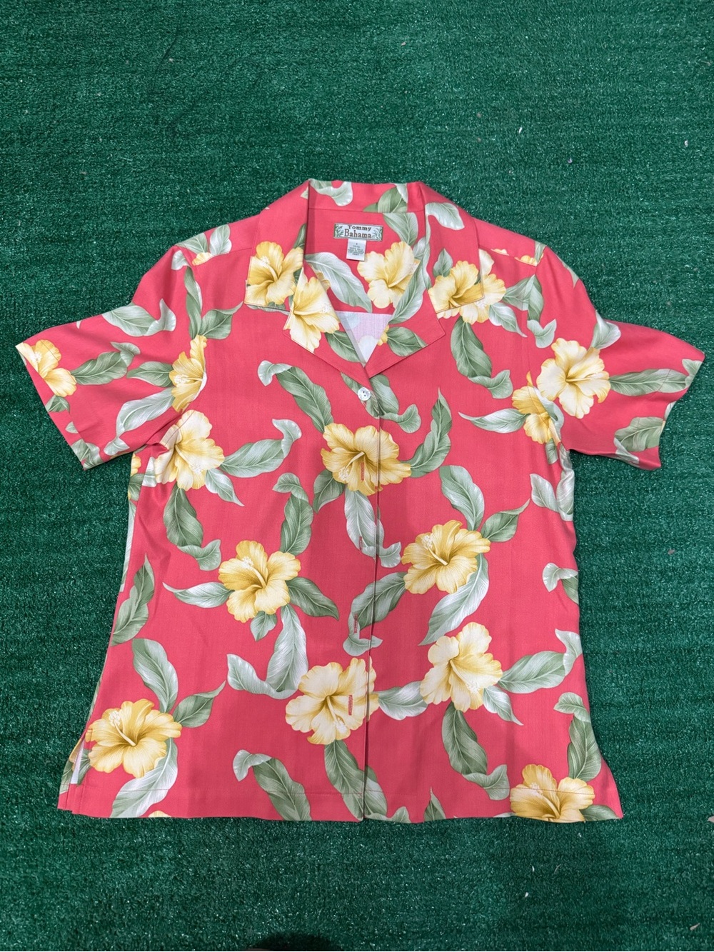 Tommy Bahama Top Womens Small Orange Coral Silk Floral Tropical Hawaiian Beach